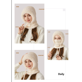 Winter Corn Velvet Hooded Scarf Mask Set - 3-in-1 Thermal Fleece Lined Balaclava for Extreme Cold - Windproof Face Cover for Skiing Cycling - Off White (2-Pack Same Color)