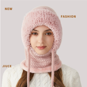 Winter Corn Velvet Hooded Scarf Mask Set - 3-in-1 Thermal Fleece Lined Balaclava for Extreme Cold - Windproof Face Cover for Skiing Cycling - Pink (2-Pack Same Color)