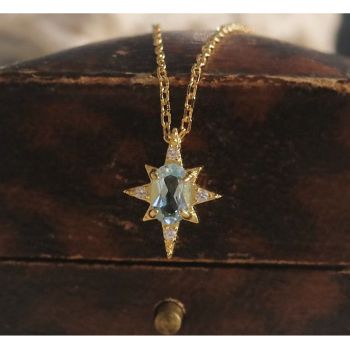 S925 Sterling Silver Mini Pendant Necklace - 18K Gold Plated Sky Blue Zircon Charm Chain for Women - Delicate Fine Jewelry for Daily Wear - Gold 45cm