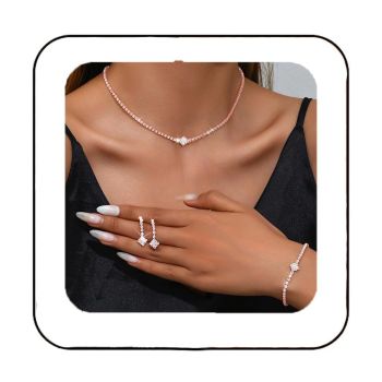 Bridal Zircon Jewelry Set 3-in-1 - Earrings Bracelet Necklace for Wedding Party - Crystal Shiny Bridal Jewelry Set for Women - Rose Gold