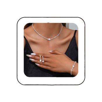 Bridal Zircon Jewelry Set 3-in-1 - Earrings Bracelet Necklace for Wedding Party - Crystal Shiny Bridal Jewelry Set for Women - Silver