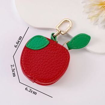 Fruit Coin Purse Keychain 3-Pack - Cute Leather Car Keychain Pendant for Women - Novelty Bag Charm for Keys Handbags Totes - Apple (3-Pack)