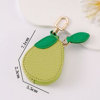 Fruit Coin Purse Keychain 3-Pack - Cute Leather Car Keychain Pendant for Women - Novelty Bag Charm for Keys Handbags Totes - Green Avocado (3-Pack)