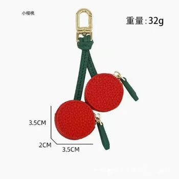 Fruit Coin Purse Keychain 3-Pack - Cute Leather Car Keychain Pendant for Women - Novelty Bag Charm for Keys Handbags Totes - Cherry (3-Pack)