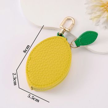 Fruit Coin Purse Keychain 3-Pack - Cute Leather Car Keychain Pendant for Women - Novelty Bag Charm for Keys Handbags Totes - Lemon (3-Pack)