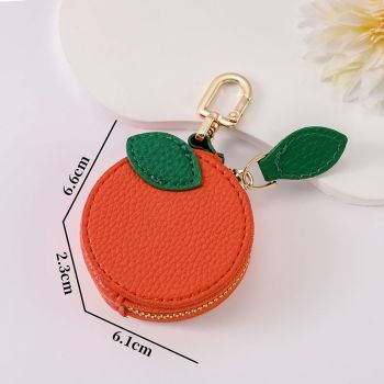 Fruit Coin Purse Keychain 3-Pack - Cute Leather Car Keychain Pendant for Women - Novelty Bag Charm for Keys Handbags Totes - Orange (3-Pack)