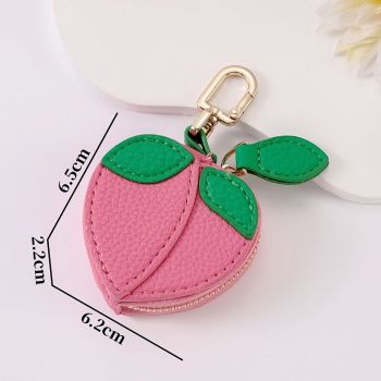 Fruit Coin Purse Keychain 3-Pack - Cute Leather Car Keychain Pendant for Women - Novelty Bag Charm for Keys Handbags Totes - Pink Peach (3-Pack)