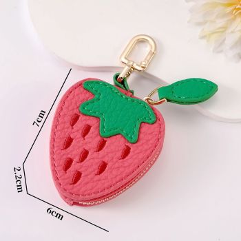 Fruit Coin Purse Keychain 3-Pack - Cute Leather Car Keychain Pendant for Women - Novelty Bag Charm for Keys Handbags Totes - Pink Strawberry (3-Pack)
