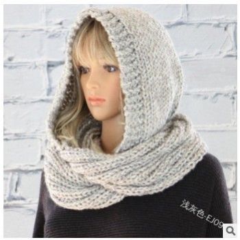 Women Winter Hooded Knit Scarf - Warm Solid Color Cape Scarf Wrap with Hood - Soft Acrylic Winter Neck Warmer for Cold Weather - Yellow
