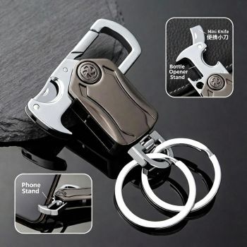 Multi-Functional Keychain 2-Pack - Stainless Steel EDC Tool with Knife Bottle Opener Phone Stand Fidget Spinner - Pocket Carry Gadget Set