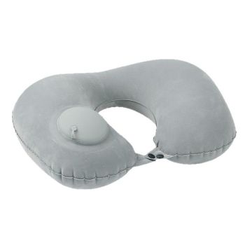 Inflatable Travel Neck Pillow - Quick Press Self-Inflating Soft Velvet Support for Travel Airplane Office - Portable Foldable - Peacock Blue
