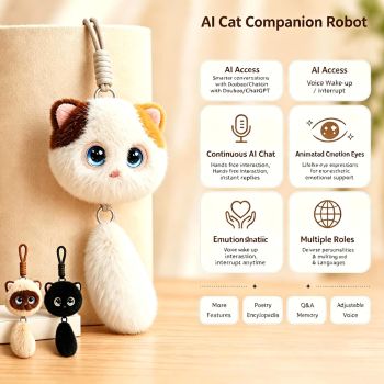AI Cat Companion Robot - Interactive Emotional Support Pet with 40+ Languages Voice Cloning Long-term Memory - Touch Sensitive Smart Toy for Kids Adults - Black Cat