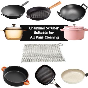 Cast Iron Cleaner 8"x6" 316L Stainless Steel Chainmail Scrubber Scraper Chain Mail Link Scrub for Pans, Griddles and BBQ Grills Cleaning