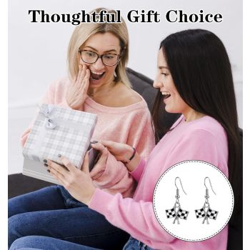 Checkered Flag Earrings,  2 Pairs Checkered Flag Earrings for Women Black and White Race Charm Dangle Earrings Ideal for Women Racing Fans and Race Day Accessories
