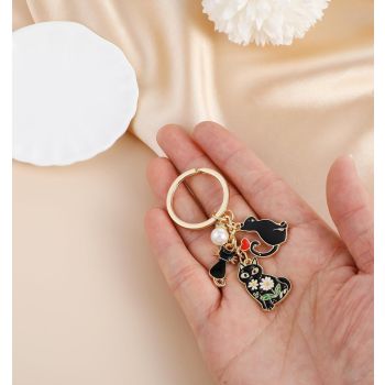 Black Cat Key Chain, Black Cat Keychain, Cute Enamel Daisy Enamel Design Cartoon Kitten Keychain for Girls and Pet Lovers Birthday Accessories