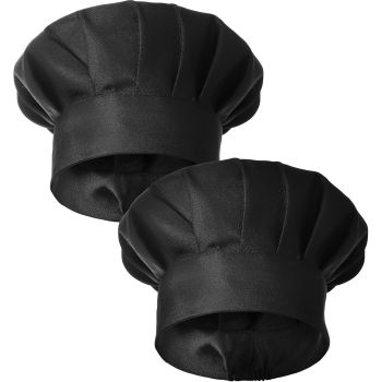 2PCS Black Chef Hat, Chef Cap for Men & Women, Breathable Baker's Hat for Cooking, Kitchen, Reusable & Washable