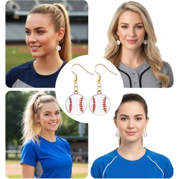 Baseball Earrings, Dangle Baseball Earrings for Women, Sports Jewelry Softball Player Gift (White, Yellow and Red)