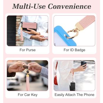 Fishent Stretchy Wristlet Keychain, Car Keychain Wristlet for Car Keys Phone Wallet, Elastic Key Holder with D Ring for Women Men (Pink)