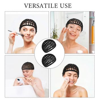 Crochet Hair Net, Comfortable Breathable Hair Net for Silk Press, Sleeping, Shower, Makeup, Hold Hair in Place All Night, Black (Reusable & Elastic, 2 Pack)