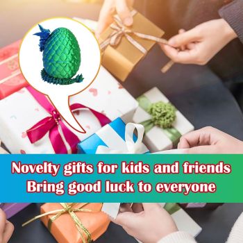 3D Printed Dragon Egg, 3D Printed Articulated Dragon Eggs with Dragon Inside, Crystal Dragon Fidget Toy, Adults Fidget Toys, Mystery Dragon Egg for Autism and ADHD（Laser Green）