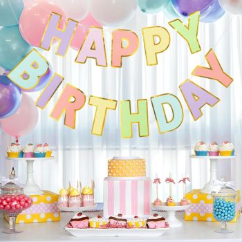 Happy Birthday Banner - 9ft Pre-Strung Happy Birthday Sign for Women, Men, Girls, Boys - No DIY Birthday Decorations & Party Supplies(Macaron)