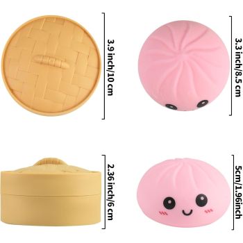 Giant Glitter Smiling face Colorful Dumpling Stress Balls Fidget Sensory Toy,Squeeze Dough Ball Stress Relief Hand Toy,Bun with Food Steamer Stretchy Desk Toys (Green)