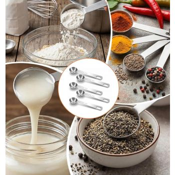 5PCS Teaspoon Measuring Spoon, 4.72 inch Stainless Steel 1 Tsp Measuring Spoon Set for Kitchen Ingredients (Silver, 5ml)