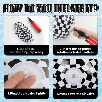 12 Pack 12 Inch Black and White Beach Balls, Checkered Flag Themed Inflatable Beach Ball Bulk Race Car Party Favors, Birthday Party Supplies for Summer Pool Party Decoration