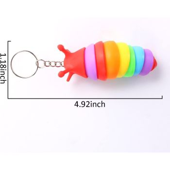 4 PCS Mini Fidget Slug Key-Chain Toys,3D Articulated Stretch Caterpillar Sensory Flexible Hand Toy, Ideal Party Favor Colorful Office Desk Pet Toys(Random Color)