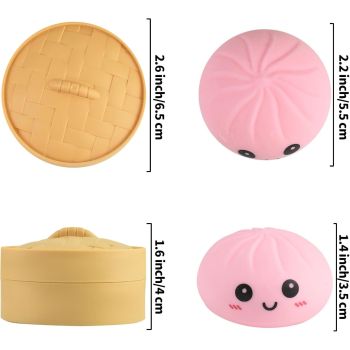 4 PCS Smiling face Colorful Dumpling Stress Balls Fidget Sensory Toy,Squeeze Dough Ball Stress Relief Hand Toy,Bun with Food Steamer Stretchy Desk Toys
