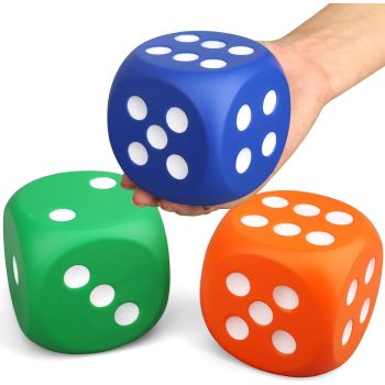 Large 3 Inch Foam Fidget Dice Toys, Jumbo Stress Toy Relief Big Dice, Squeeze Squishy Giant Large Fidgets Cube for Family Board Game Classroom Party Favors Bag Stuffer (3 Pack)