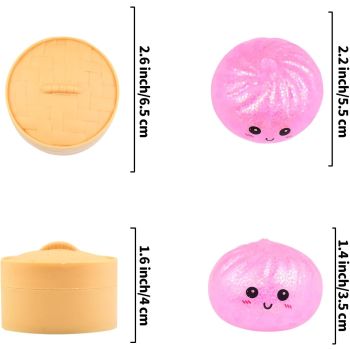 6 PCS Glitter Smiling face Colorful Dumpling Stress Balls Fidget Sensory Toy,Squeeze Dough Ball Stress Relief Hand Toy,Bun with Food Steamer Stretchy Desk Toys