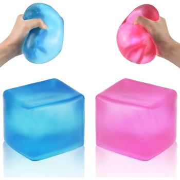 Giant Stress Cube - 3.15" Cube-Sensory Fidget Squeeze Toy with Super Solid Squish-Slow Rising Ice Cube Stress Balls-Stress Relief Hand Toy (Blue)