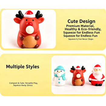 Squeeze Bubble Pop Stress Relief Toy 3-Pack - Cartoon Squishy Figure for Anxiety Relief - Christmas Reindeer Decompression Toy (3-Pack)