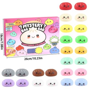 Fidget Squishy Stress Relief Toy 24-Pack - Mystery Dumpling Squishy Calendar Blind Box - Adult Decompression Squeeze Toy - Baozi 24pcs