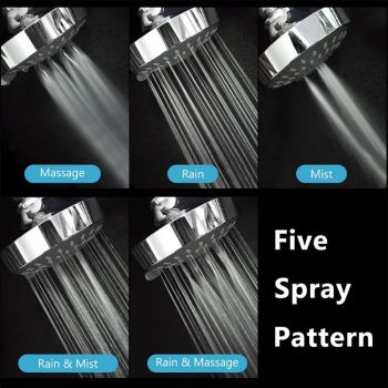 4 Inch Shower Head with 5 Spray Modes - High Pressure Handheld Showerhead for Bathroom Hotel Spa - Black Copper Ball Head with Wall Tube & Tape