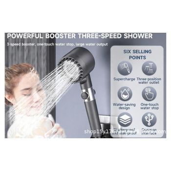 Handheld Shower Head with Brush Massage - High Pressure Filtered Showerhead with Switch for Bathroom - 3-Piece Set (Shower Head with 3 Filters + 1.5m Hose + Drill-Free Bracket)