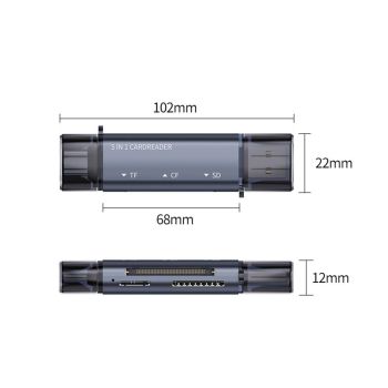 USB C SD Card Reader 5- in-1 Memory Card Reader for CF SD TF