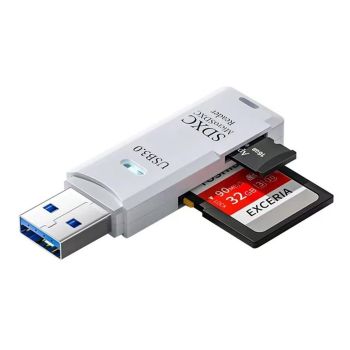 2 In 1 USB 3.0 Card Memory Reader High Speed SD SDHC SDXC Micro Writer Adapter - White