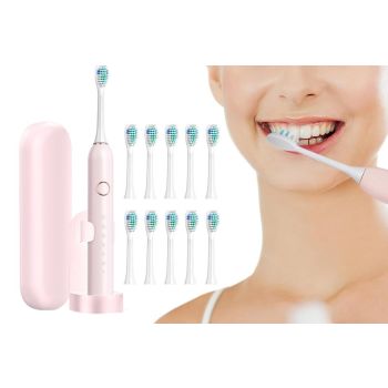 Electric Toothbrush for Adults Powerful Sonic Toothbrush 6 Modes with 4 Replacement Brush Heads - Pink