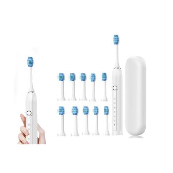 Electric Toothbrush with 10 Brush Heads and Travel Case Rechargeable Toothbrush Sets -White