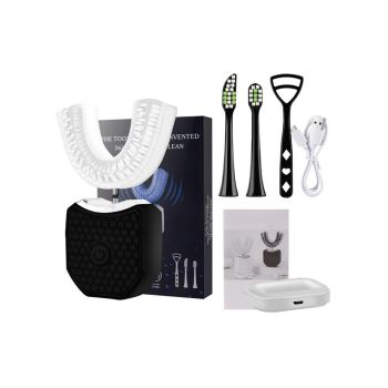 Rechargeable U-Shaped Electric Toothbrush Set for Daily Oral Care - Black