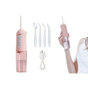 Cordless Portable Electric Water Flosser Teeth Cleaner Floss Irrigator With 4 Jet Tips - White
