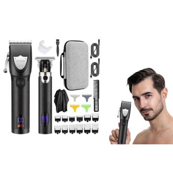 Cordless Hair Clippers for Men Trimmers Set and Barber Clippers for Haircut Beard Trimmer Kit with LCD Display Rechargeable -Black