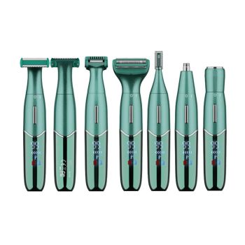 6-in-1 Women Electric Shaver Replaceable Heads for Whole Body Private Epilator Shaving Razor - Green