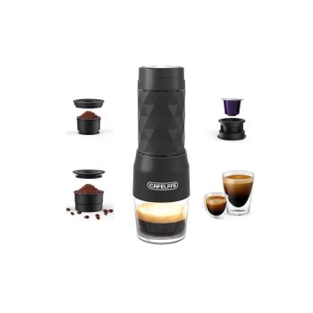 3 in 1 Portable Coffee Maker,Single Serve Manual Espresso Machine For Camping, Travel, Hiking, Fishing - White