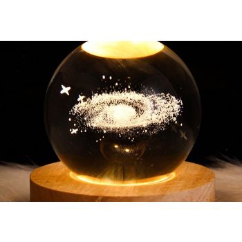 3D Milky Way System Ball with LED Stand Base Romantic Decor 3D Galaxy Crystal Ball Night Light Glass Sphere Paperweight Decorative Balls Birthday Christmas Gifts for Boys Girls - Solar System