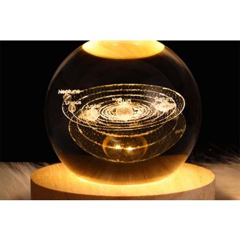 3D Milky Way System Ball with LED Stand Base Romantic Decor 3D Galaxy Crystal Ball Night Light Glass Sphere Paperweight Decorative Balls Birthday Christmas Gifts for Boys Girls - Saturn