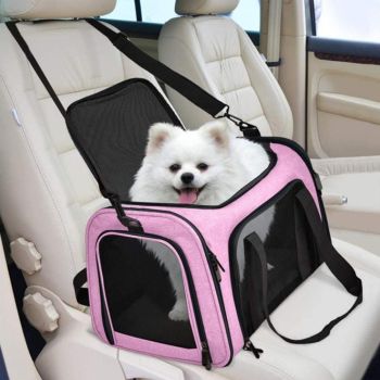Foldable Travel Pet Carrier Bag Portable Cat Dog Kennel Bag Pink - XL