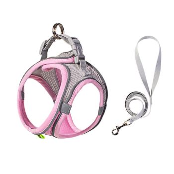 Pet Cat Harness and Leash Set Breathable Vest with Reflective Strip for Kitten Walking Traveling Orange - M